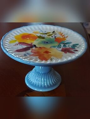 Retired Pioneer Woman blue Willow floral ceramic mini cake stand